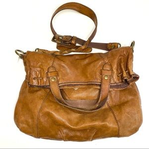 Lucky Brand Lamb Leather Fold Over Cross Body Purse Brown